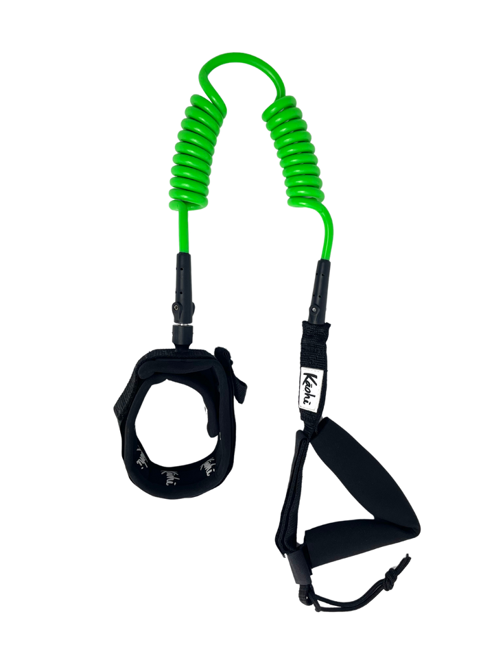 sup wing wing foil leash double coil prone ankle calf cuff surfing hydro foil downwind Green