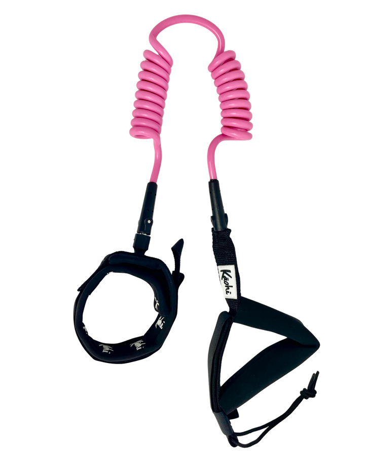 sup wing wing foil leash double coil prone ankle calf cuff surfing hydro foil downwind Pink